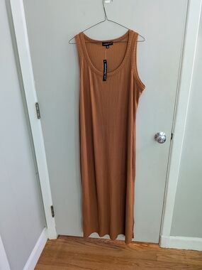 NWT Absolutely Love It! Ribbed Knit Maxi Tank Dress Brown Plus Size 3X Summer